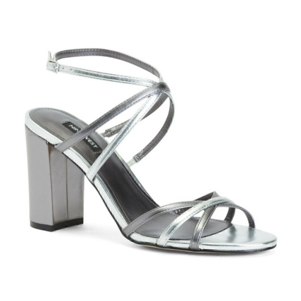NINE WEST Obvi Ankle Strap Dress Silver Sandals SIZE 6,5 NEW WITH BOX